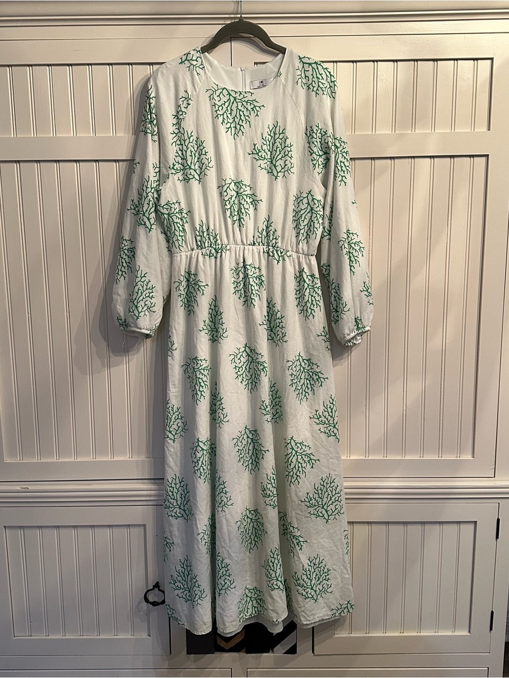 LINE White Maxi Dress with Green Coral Motif